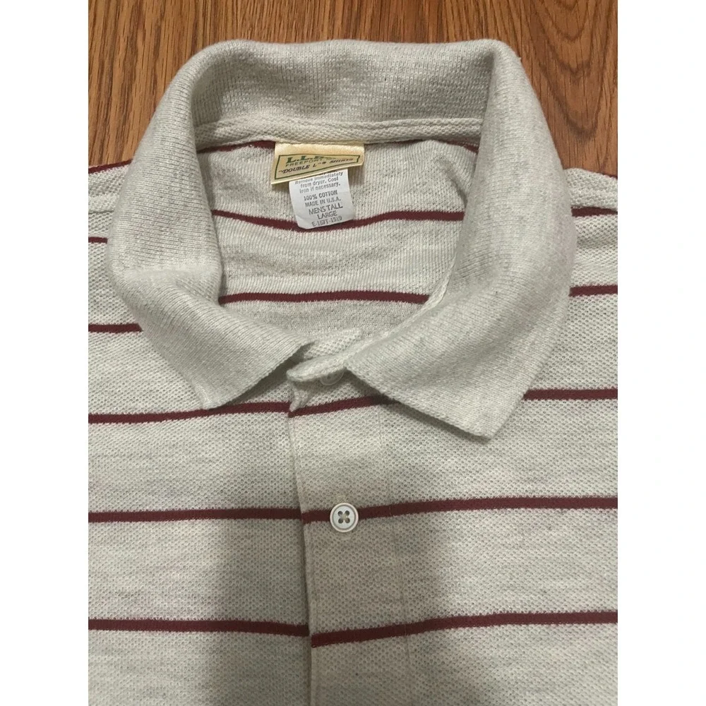 L.L.Bean Polo Mens Tall Large Stripe Made In USA Double L Short Sleeve
